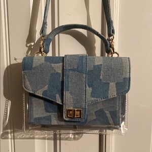 Blue and Gold Patchwork Denim Crossbody Bag